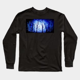 Minimal Black and White with Blue Tree Art Long Sleeve T-Shirt